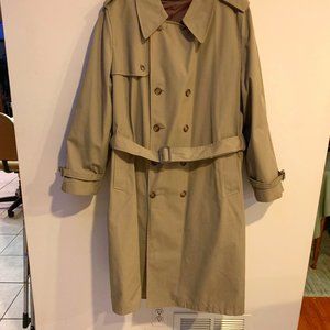 Mens Long Rain/Trench Coat SZ 44 Tall Khaki Zip Liner Belt Sears